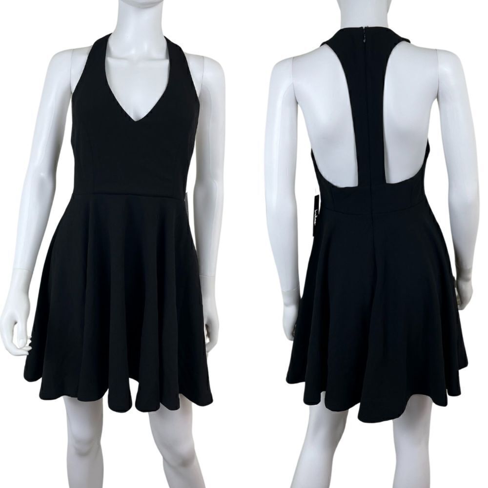 Lulus Women Size M Seeing Chic Black Skater Fit & Flare Racerback Mini NEW Dress
